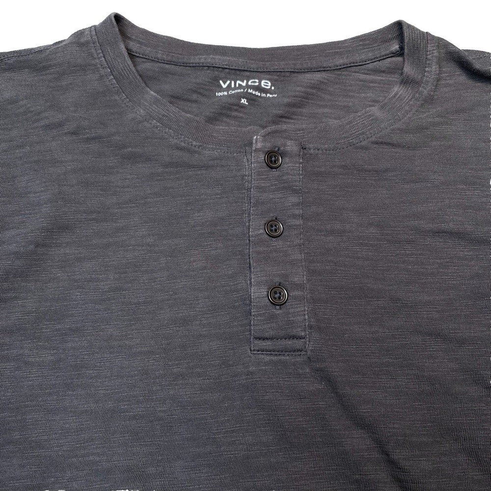 Vince Slub Cotton Henley XL Mens L/S Crew Neck Solid Taupe Minimalist Normcore